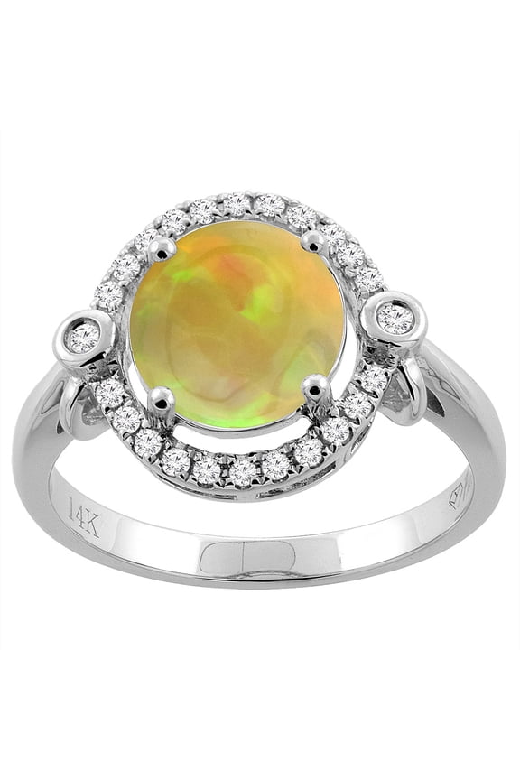 14K White Gold Diamond Natural Ethiopian Opal Engagement Ring Oval 10x8mm, size 5