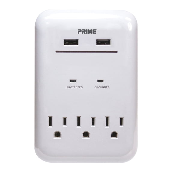 Prime PBUSB343S 125V 3-Outlet & 3.4A 2-USB Charger With Surge Protection