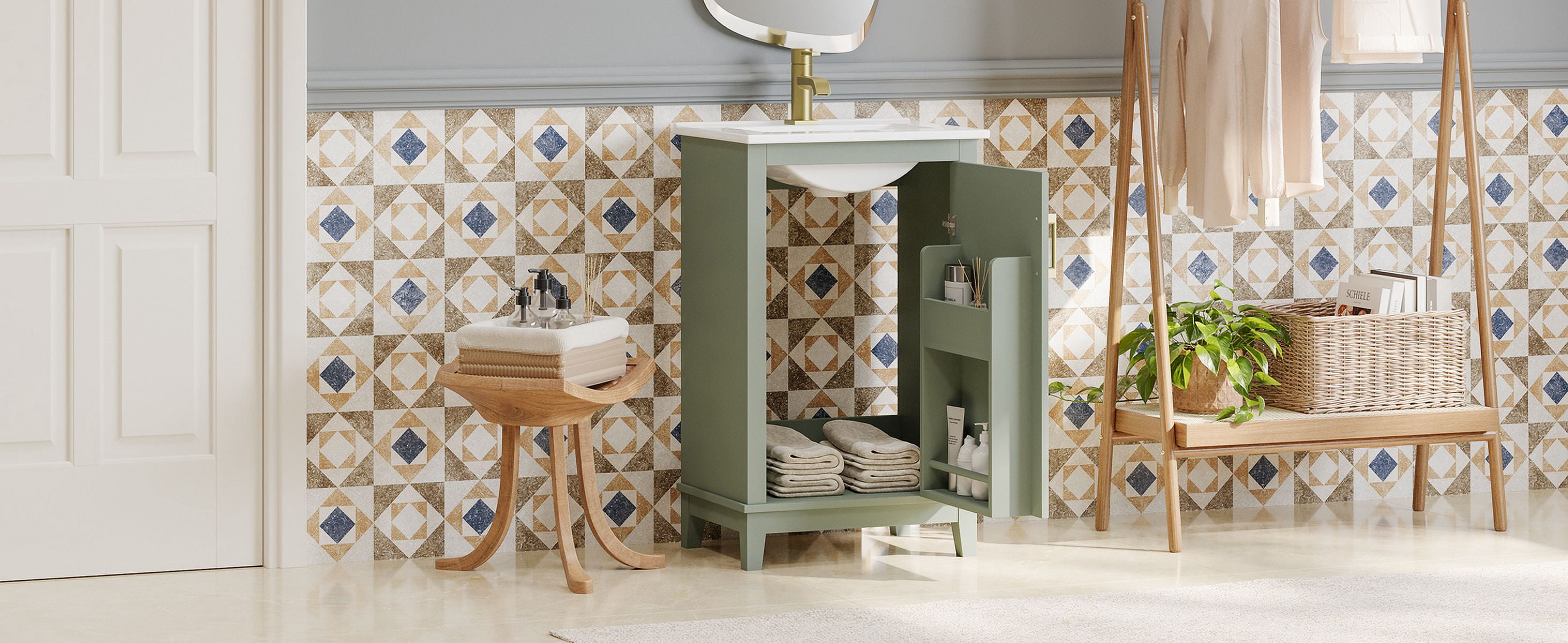 MAYEERTY 20" Modern Small Bathroom Vanity Cabinet - With Ceramic Basin, Efficient for Small Bathrooms