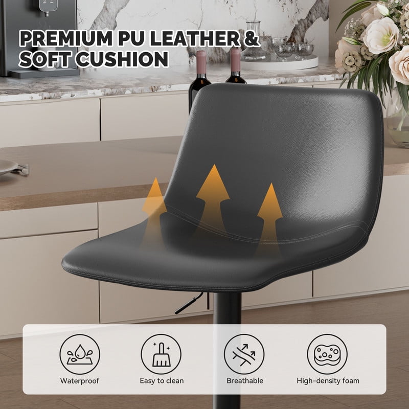 Hawsaiy Modern Swivel Bar Stools Set of 4, Adjustable Faux Leather Counter Height Chairs with Back for Kitchen Island, Dark Gray