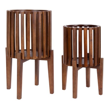 Kate and Laurel Paynter Wood Planter Set, 22 x 12 and 18 x 10, Walnut Brown, Boho Modern Wooden Planter Two-Piece Set