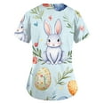 thumbnail image 2 of HAVUITYY Easter Scrub Tops for Women, Cute Bunny Eggs Pattern Stretch Nurse Top with Pockets Easter Plus sized Short Sleeve V-Neck Working Uniform, 2 of 3