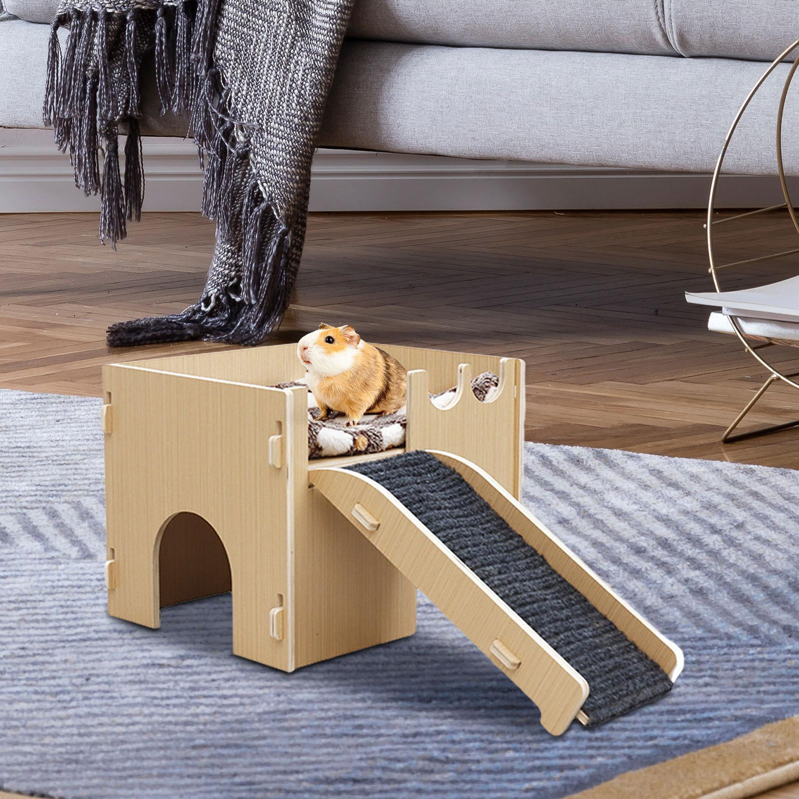 Bvdfgk Hamster House Wooden Guinea Pig Hideout Wood Cabin Bunny Playhouse Habitat Decor
