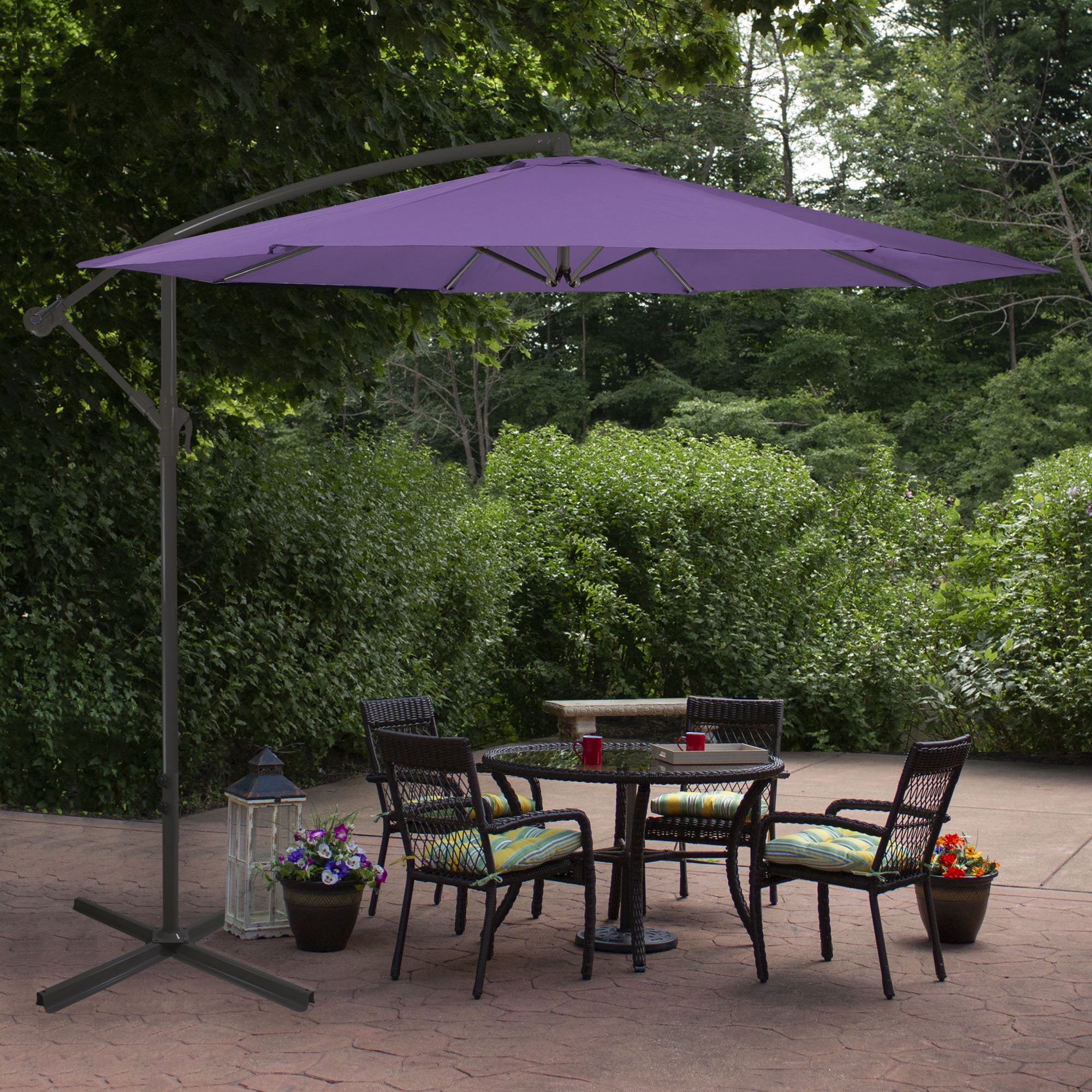 Northlight 10ft Offset Outdoor Patio Umbrella with Hand Crank, Purple