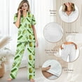 thumbnail image 4 of Yuyamidu Pickled Cucumber Women's Pajama Set Summer Short Sleeve V-Neck Top & Full-Length Pants, Soft Comfy Notch Collar Design Sleepwear for Hot Weather, 4 of 7