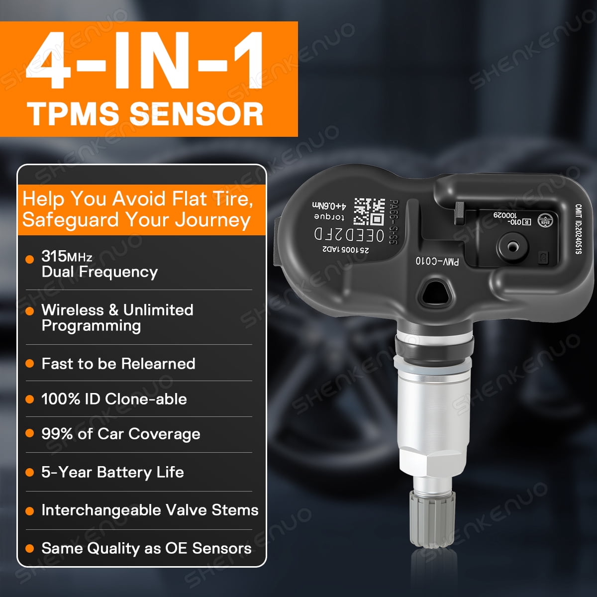 4 Pcs TPMS Tire Pressure Sensor 315MHz, Compatible with Toyota Camry, Corolla, Avalon, Yaris, Prius, For Lexus Models, OEM 42607-06020, PMV-C010