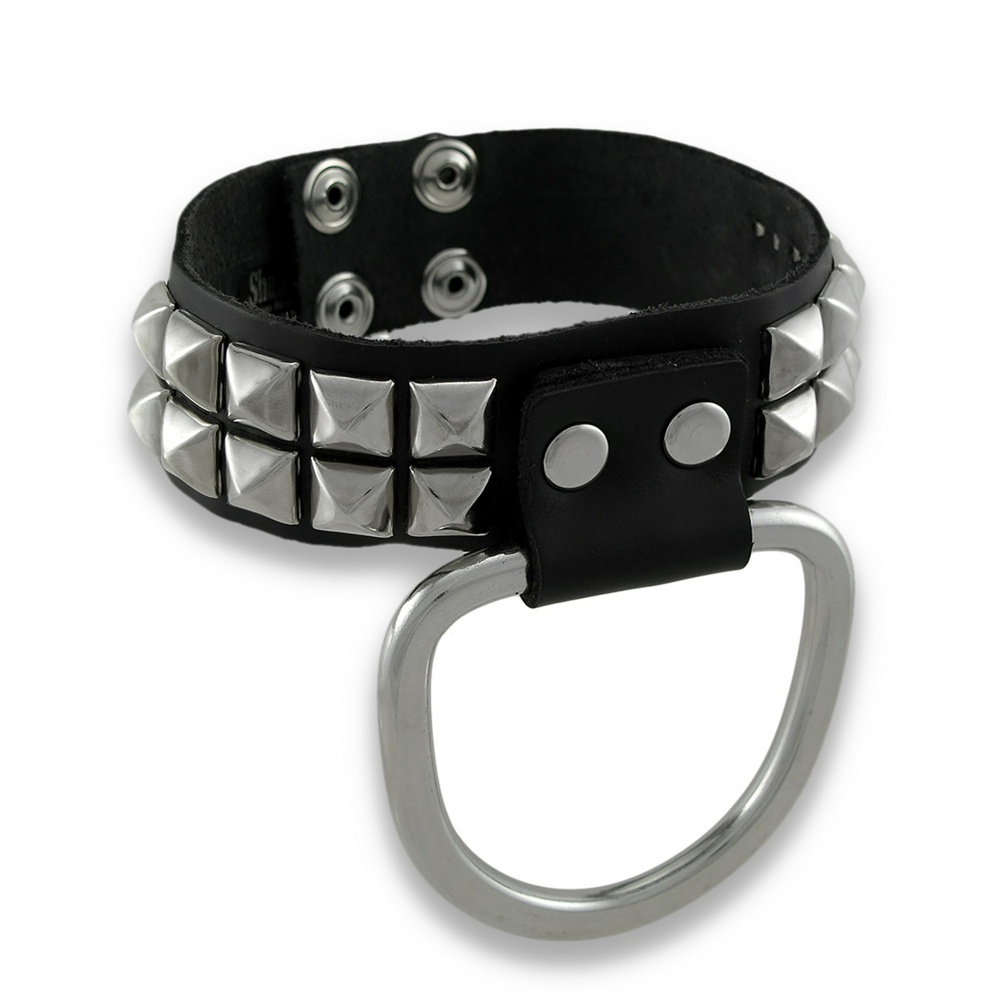 Black Leather Studded D Ring Choker Collar Sub