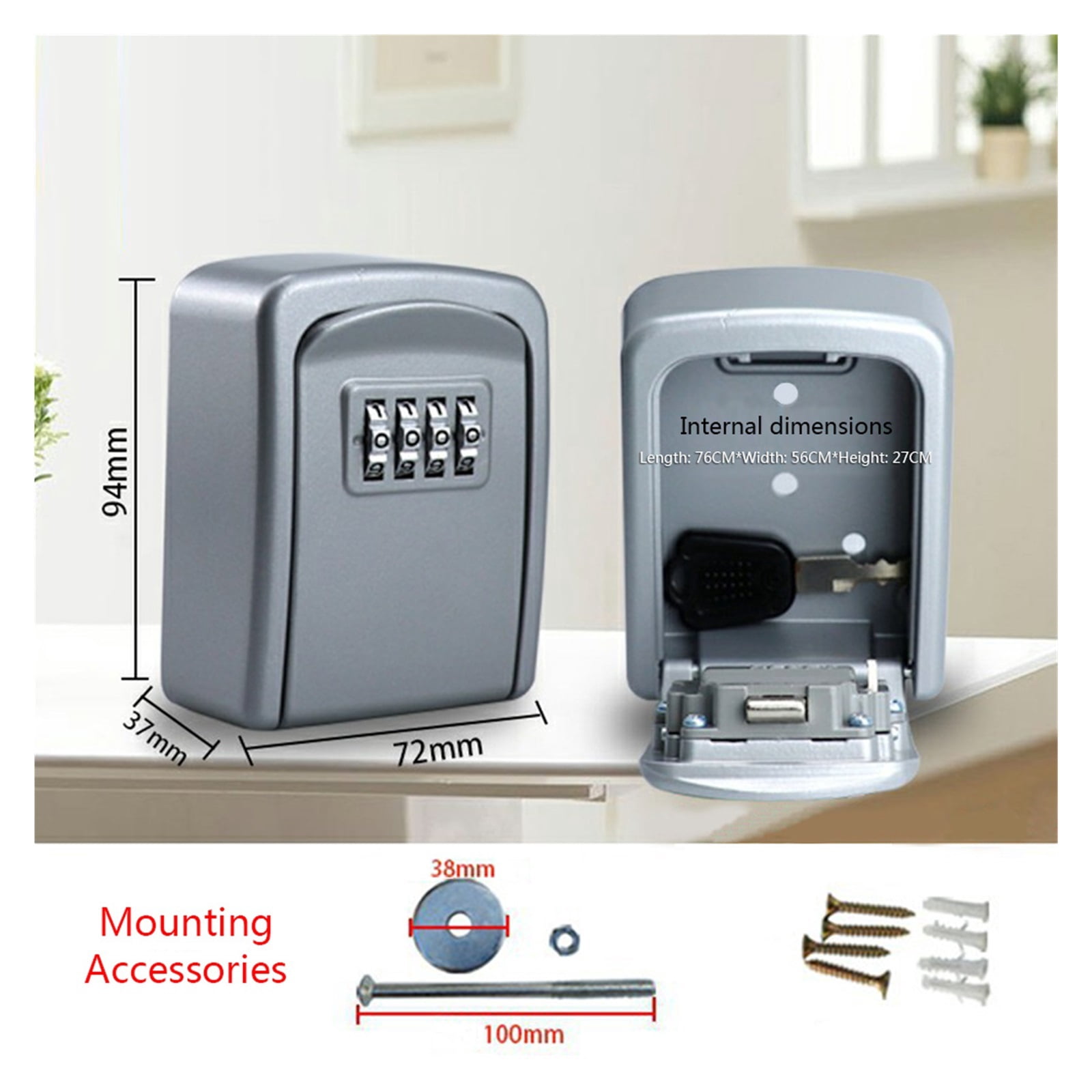 Mini Solid Color Key Box , Password Lock Door Cat Eye Metal Outdoor Wall-mounted Anti-theft Lock Box for Home Indoor Security ,Security and Anti-Theft