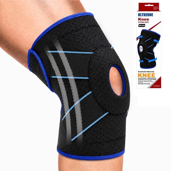 HLTHZONE Adjustable Knee Brace with Side Stabilizers for Knee Pain Relief, Size L(Black/Blue)