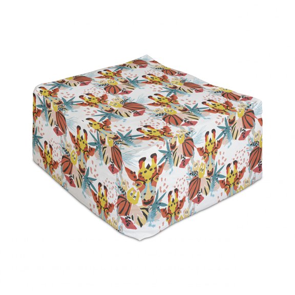 Giraffe Rectangle Pouf, Abstract Animal Elements Colorful Print, Under Desk Foot Stool for Living Room Office Ottoman with Cover, 25", Multicolor, by Ambesonne
