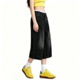 thumbnail image 5 of Swanpen Women's Solid Color Jean Capri Shorts Wide Leg Loose Fit Button Detail Casual Pants for Spring Summer Fall, 5 of 5