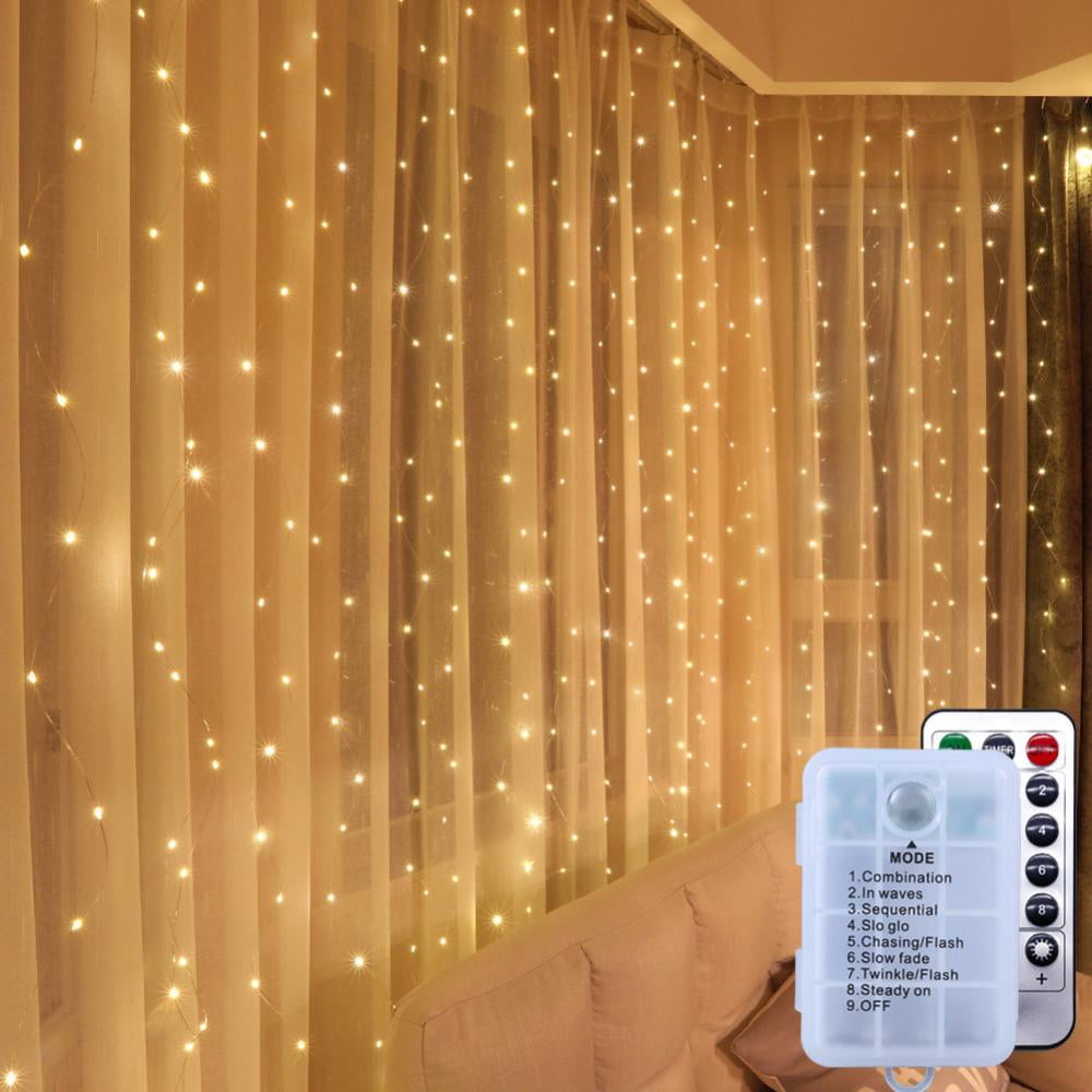 200 LED LED Curtain Lights Multi-Function Glow 6 Feet White 