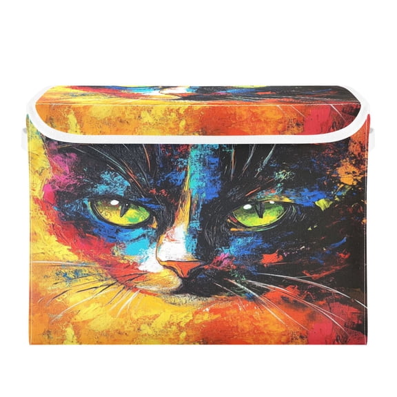 Storage Box With Lid 16.5x12.6x11.8In Foldable Stacked Household Storage Box Green-eyed Cat