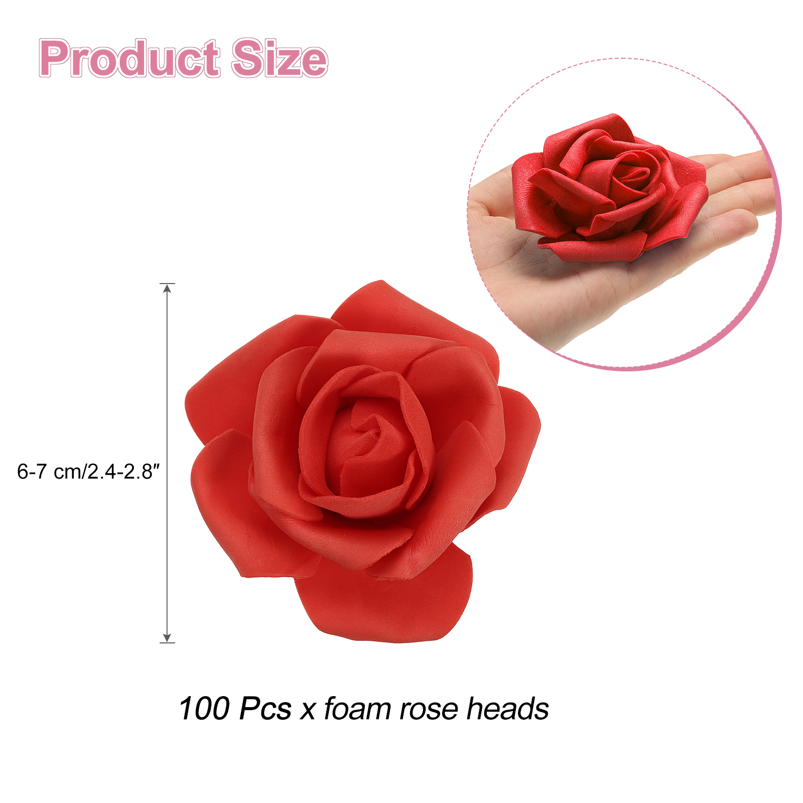 Unique Bargains Rose Heads Artificial Bulk Stemless Foam Fake Roses for DIY Crafts Red