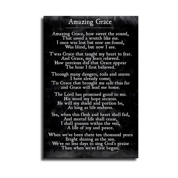 Amazing Grace Lyrics Poster, Christian Inspirational Art on Canvas for Faith-Based Home Decor and Gift