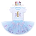 thumbnail image 2 of IBTOM CASTLE Baby Girl 1st Birthday Outfit Sequin Butterfly Romper Tutu Skirt Headband Clothes for Cake Smash Photo Shoot 1 Year Blue Butterfly, 2 of 8