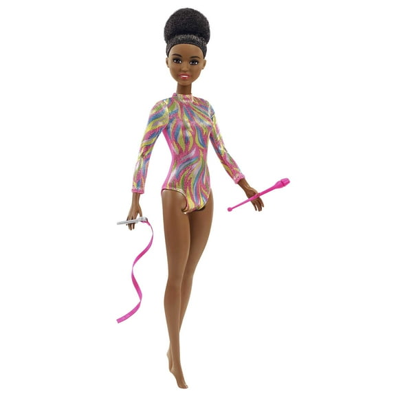 Barbie Rhythmic Gymast Doll, Brunette Fashion Doll with Metallic Leotard & Dancing Accessories