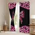 thumbnail image 3 of Homewish Cheetah Leopard Print Black Out Curtains, Chic Black Pink Ribbon Curtains Pack of 2 (42x63 Each), Fashion Princess Style Bedroom Curtains, Living Room Curtains Decor, 3 of 6