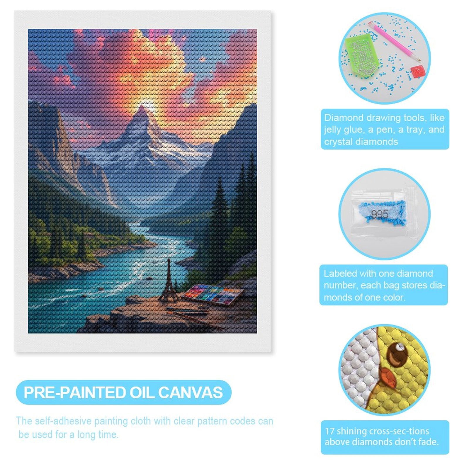 Diamond Art Kits for Adults - Mountain Sunrise Artistic Canvas 5d Diamond Painting for Adults, Diamond Art for Adults Beginners, Frameless Diamond Painting Kits for Adults for Home Wall Decor
