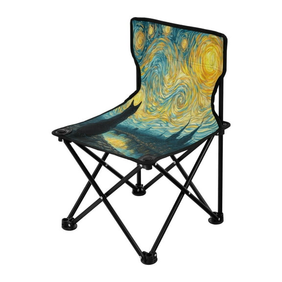 Folding Chair（Maximum weight capacity 220lb）Camping Chair For Camping Picnicking Outdoor Beach and Travel Black Cat under The Moon