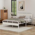 thumbnail image 3 of NNV Metal Platform Queen Size Bed Frame with Velvet Upholstered Headboard, Sturdy for Adults, White, 3 of 6