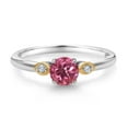 thumbnail image 2 of Gem Stone King 925 Sterling Silver and 10K Yellow Gold Pink Tourmaline and White Lab Grown Diamond 3 Stone Engagement Ring for Women (0.55 Cttw, Round Gemstone October Birthstone, Size 5), 2 of 4