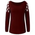 thumbnail image 2 of DYMADE Women's Solid Hot Drilling Hollow Out Long Sleeve Round Neck Casual Loose Tops, 2 of 4