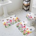 thumbnail image 3 of Spring Tulips Bathroom Rugs Set Watercolor Pink Red Purple Floral Leaf Butterfly Non Slip Absorbent Soft Bath Mats 3 Piece Set with Bathroom Rug, U-Shaped Floor Mat, Toilet Seat Cover Large Size, 3 of 9