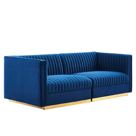 Modway Sanguine Velvet Modular Sectional Sofa Loveseat in Navy