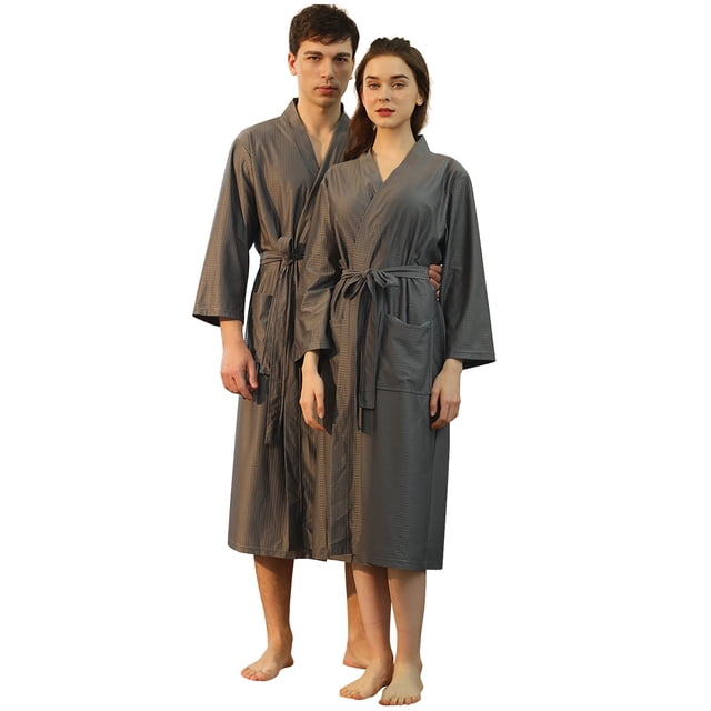 GPOECD Plus Size Robe Unisex Oversized Weave Polyester Hotel Home Wear Pajamas for Women Grey,M