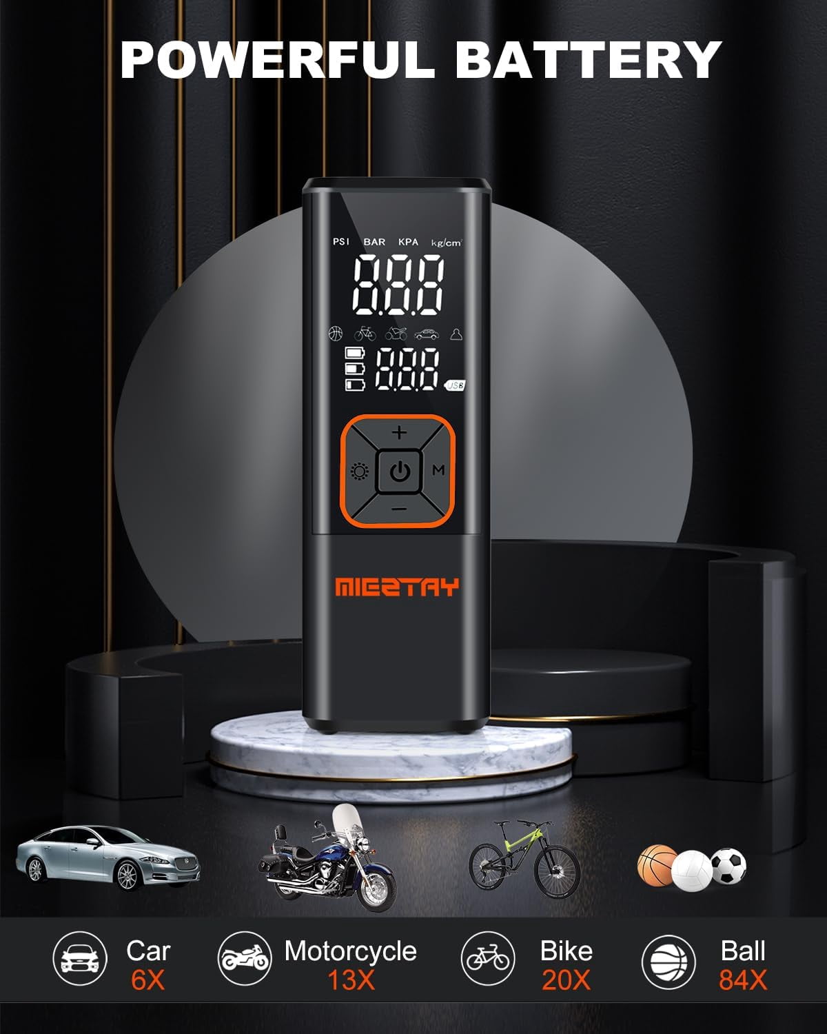 Tire Inflator Portable Air Compressor - 2X Fast Cordless Air Pump for Car Tires, Motorcycle, Bicycle Pump - 150 PSI Auto Tire Inflator with Pressure Gauge