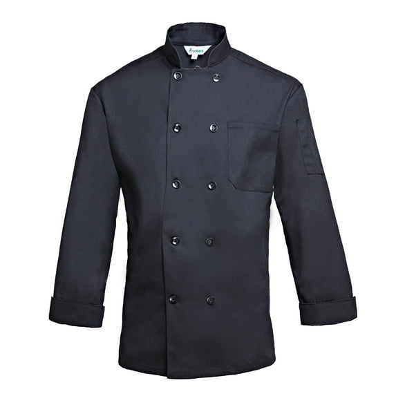 Frankers Men’s 65/35 Poly/Cotton Double Breasted Long Sleeve Ten Pearl Button Embroidery Customizable Chef Coat, Black