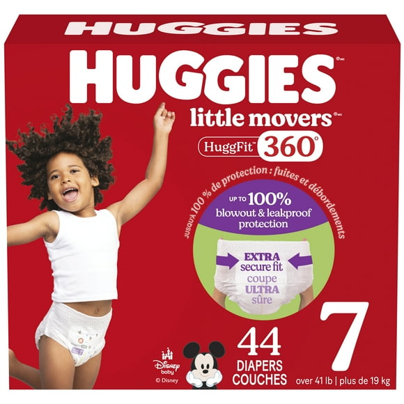 Huggies Little Movers HuggFit 360° Baby Diapers with 360° Waistband, Giga, Size 3-7, Count 76-44