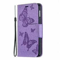 Allytech Galaxy S10e Case, Slim Fit PU Leather Folio Butterfly Embossed Shockproof Wrist Hand Strap Flip Cards Holder Wallet Case TPU Back Cover for Samsung Galaxy S10e, Violet