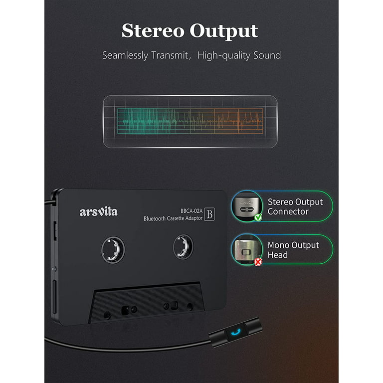 Arsvita Car Audio Bluetooth Wireless Cassette Receiver, Tape  Player Bluetooth 5.0 Cassette Aux Adapter, Black : Electronics