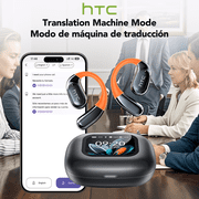 HTC NE27 Wireless Earbuds, AI Translate Earbuds Bluetooth 5.4 Headphones, Translator Earbuds with Mic Smart Screen,48H IP6 Waterproof Sport Headset