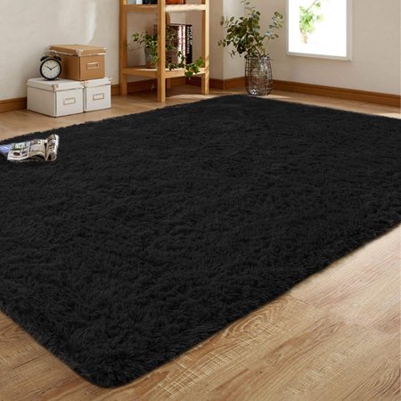 Fluffy Soft Kids Room Rug Baby Nursery Decor Anti Skid Large Fuzzy Shag Fur Area Rugs Modern Indoor Home Living Room Floor Carpet For Children Boys Girls Bedroom Rugs Black 5 X 8