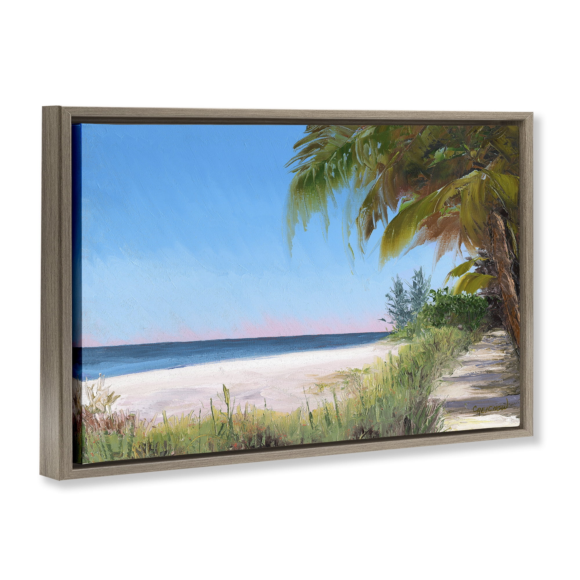 Stupell Industries Tropical Shady Path Landscape & Nature Painting Brown Floater Framed Canvas Art Print Wall Art, 25 x 17