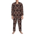 thumbnail image 3 of Sikiie Brown Gold Grid Mens Pajama Set, Soft Warm Long Sleeve Sleepwear, Cozy Button-Down Pjs for Men-X-Large, 3 of 7