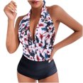 thumbnail image 1 of Bikini sin espalda con estampado de bloques de color cómodo para mujer, traje de baño de una pieza, conjunto de ropa de playa OAVQHLG3B Store lin121212, 1 of 3