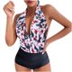 thumbnail image 1 of Bikini sin espalda con estampado de bloques de color cómodo para mujer, traje de baño de una pieza, conjunto de ropa de playa OAVQHLG3B Store lin121212, 1 of 3