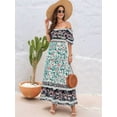 thumbnail image 6 of Women'S Summer Off Shoulder Boho Floral Print Tiered Casual Flowy Long Maxi Dress Light Green S, 6 of 9