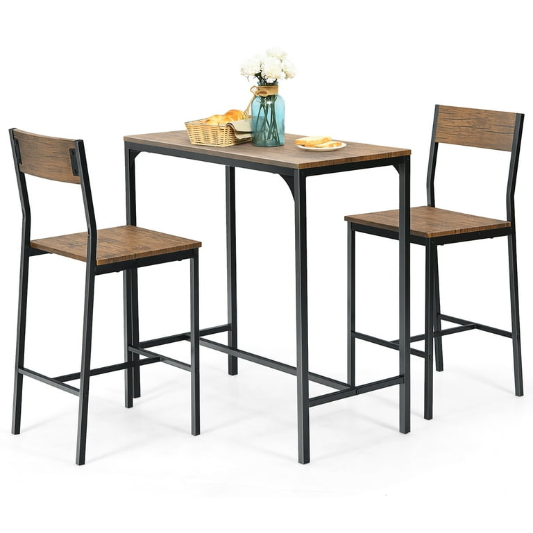 Costway 3PCS Bar Table Set Industrial Counter Height Dining Table