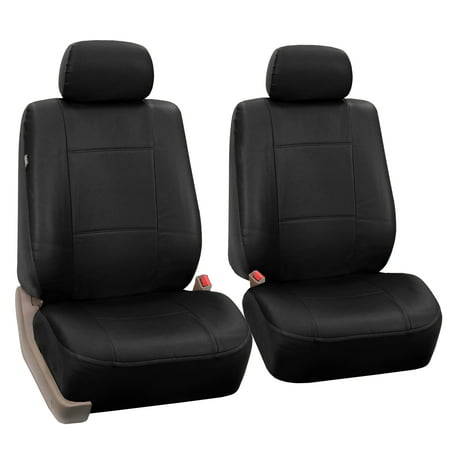 FH Group Black Faux Leather Airbag Compatible Car Seat Covers, 2