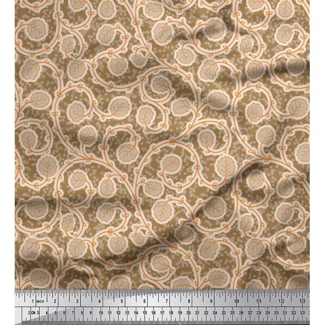 Soimoi polyester Crepe Fabric Artistic Leaves Fabric Prints By Yard 42 Inch Wide