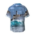 thumbnail image 2 of Naloa Lighthouse in Havana Men's Loose Fit Cuban Collar Short-Sleeve Shirt with Button-down and Chest Pocket for Everyday Wear Outings - XX-Large, 2 of 7