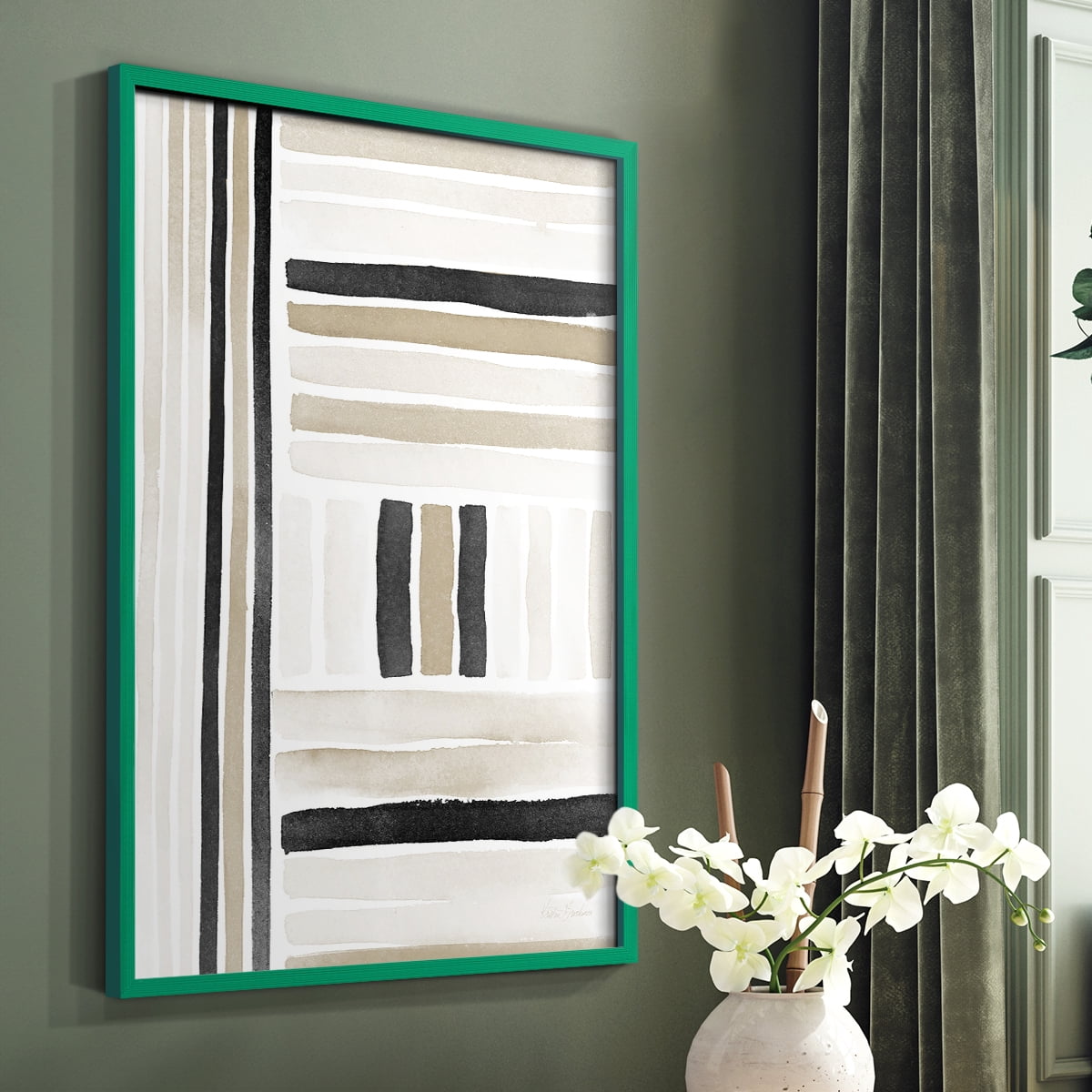 Neutral Lines II in Green Solid Wood 11 x 14 Framed Print