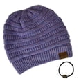 thumbnail image 3 of C.C Unisex Chunky Soft Stretch Cable Knit Warm Fuzzy Lined Skully Beanie, Periwinkle with Hair Tie, 3 of 5