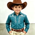 thumbnail image 2 of Girls T Shirts Kids Western Cowboy Print Long Sleeve Button Down Casual Shirt Girls' Tops Light Blue 8-9 Years, 2 of 5