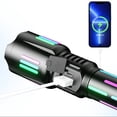 thumbnail image 1 of Linterna LED recargable de alto lumen 3000 mAh Carga tipo C 7 modos IPX6 Resistente al agua Rango de 3280 pies Pantalla digital Emergencia al aire libre para acampar Caza ligera Aleación de aluminio, 1 of 7